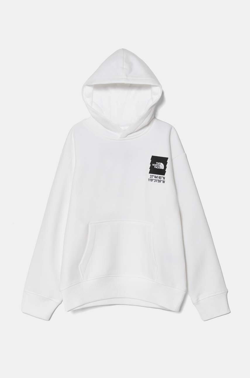 The North Face bluza copii COORDINATES GRAPHIC OVERSIZED HOODIE culoarea alb, cu glugă, cu imprimeu, NF0A89HKFN41