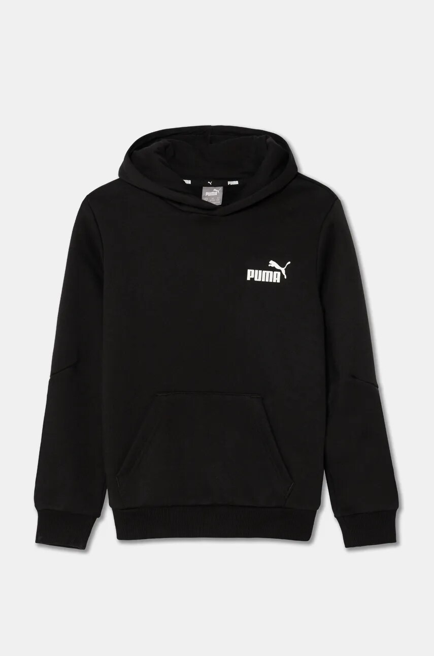 Puma bluza copii ESS Tape Hoodie culoarea negru, cu glugă, neted, 848818 Puma bluza copii ESS Tape Hoodie culoarea negru, cu glugă, neted, 848818