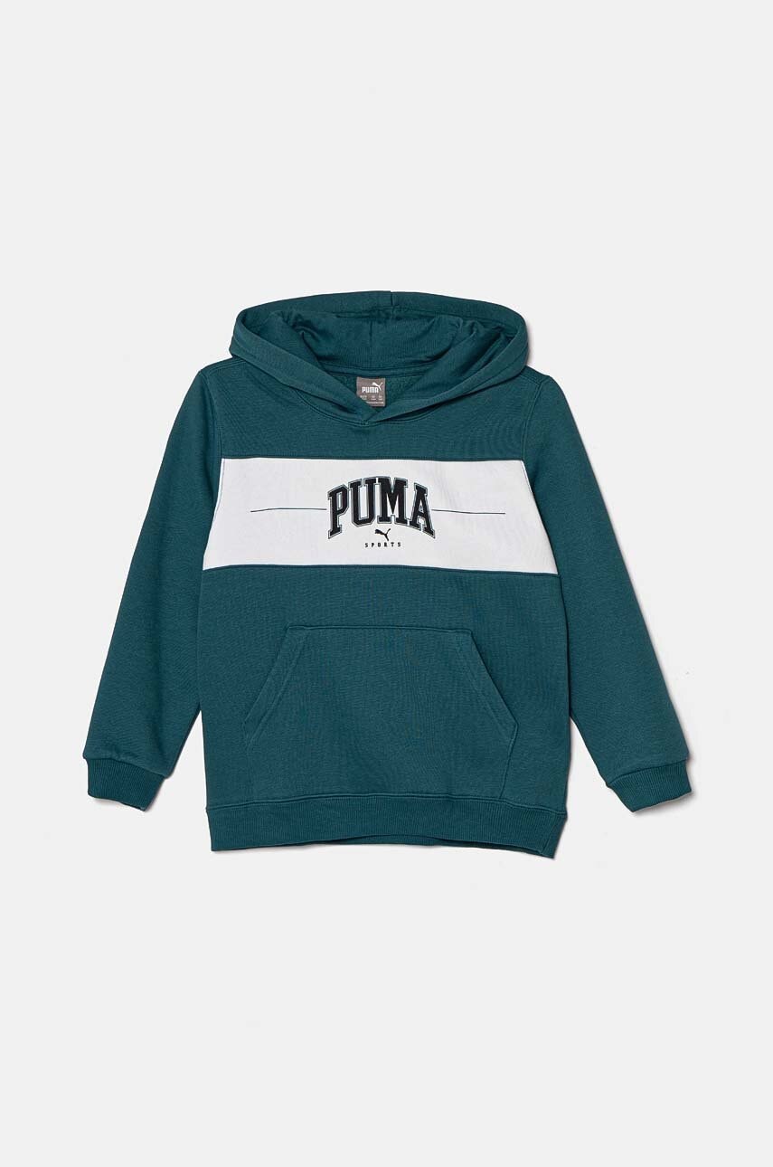 Puma bluza copii SQUAD Hoodie culoarea verde, cu glugă, cu imprimeu, 682775 Puma bluza copii SQUAD Hoodie culoarea verde, cu glugă, cu imprimeu, 682775