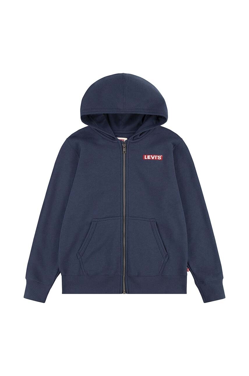 Levi\'s bluza bebe BOXTAB FULL ZIP HOODIE culoarea albastru marin, cu glugă, neted, 6EJ762