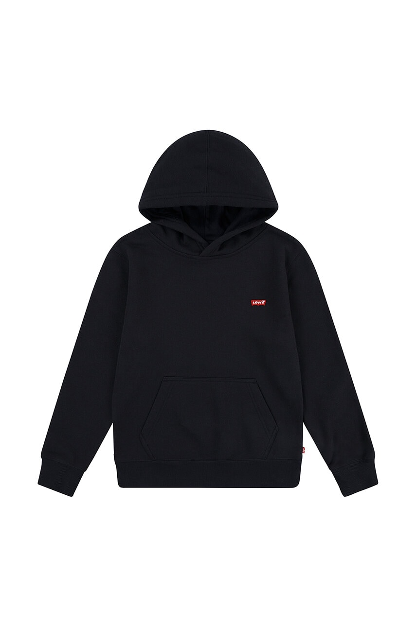 Levi\'s bluza copii MINI BATWING HOODIE culoarea negru, cu glugă, neted, 8EL452