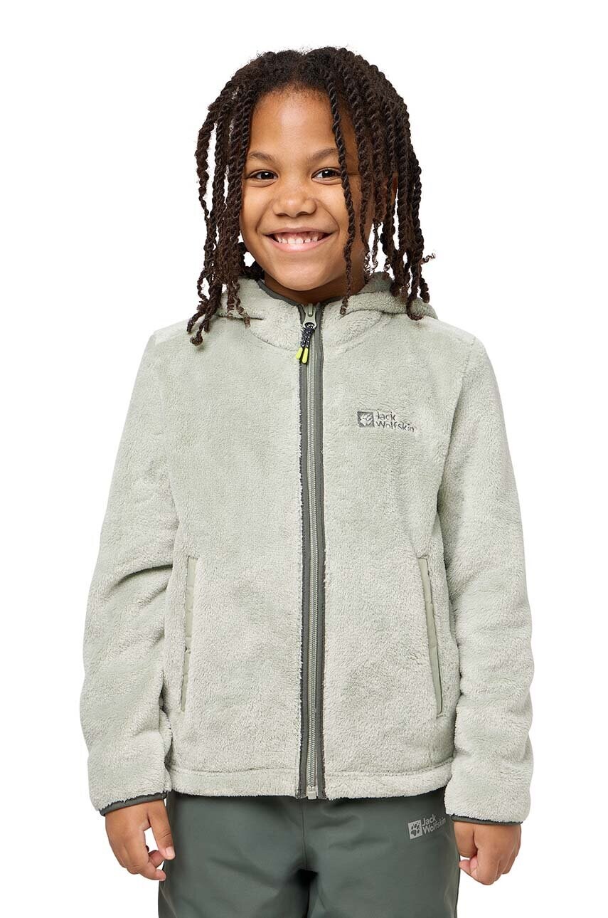 Jack Wolfskin bluza copii culoarea verde, cu glugă, neted, 1608672