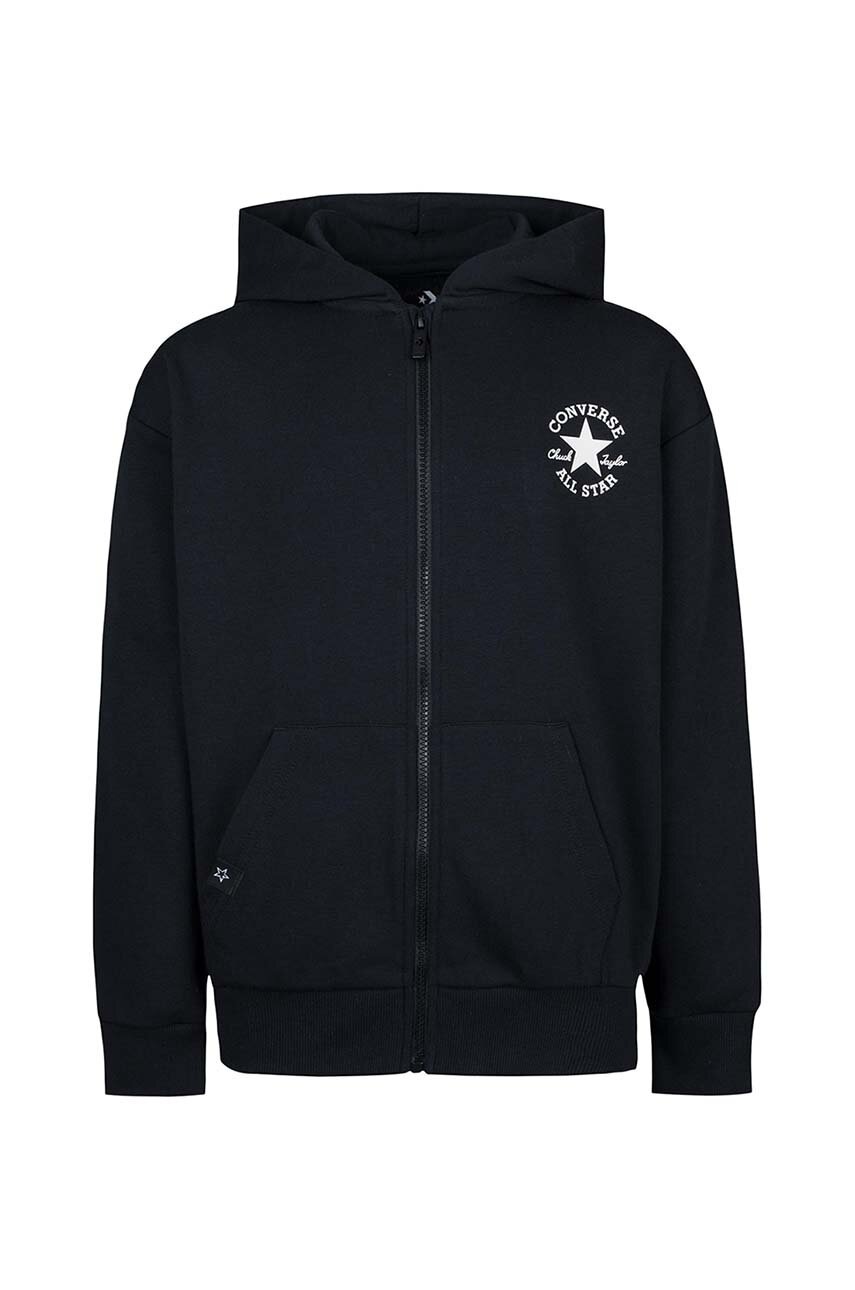 Converse bluza copii culoarea negru, cu glugă, neted, 9CF391