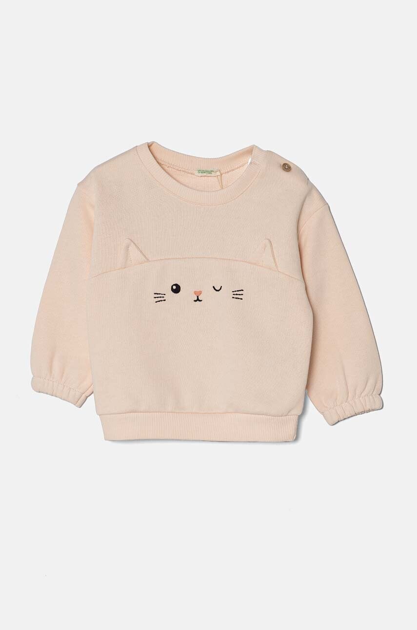 United Colors of Benetton hanorac de bumbac pentru bebelusi culoarea bej, cu imprimeu, 3J70A1058