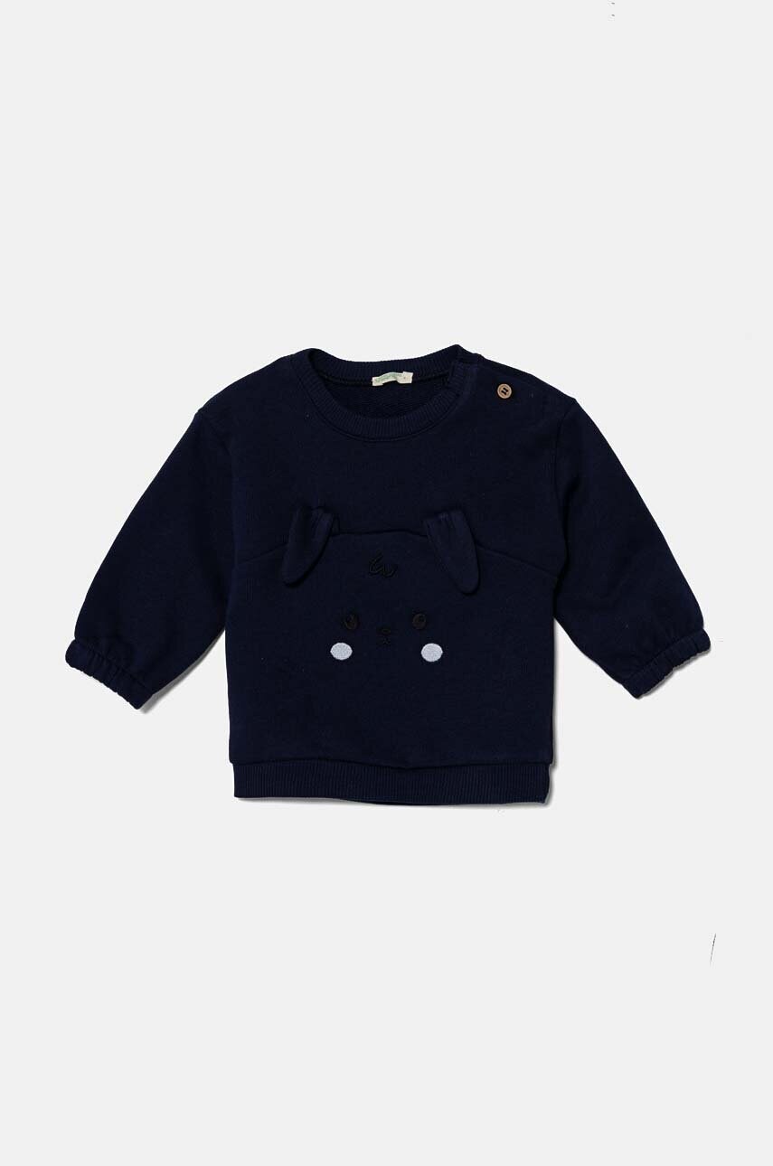 United Colors of Benetton hanorac de bumbac pentru bebelusi culoarea albastru marin, cu imprimeu, 3J70A1058