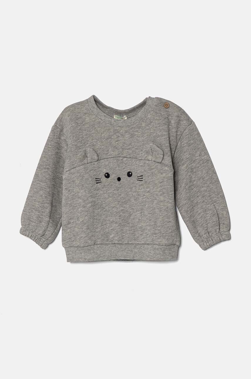 United Colors of Benetton hanorac de bumbac pentru bebelusi culoarea gri, cu imprimeu, 3J70A1058