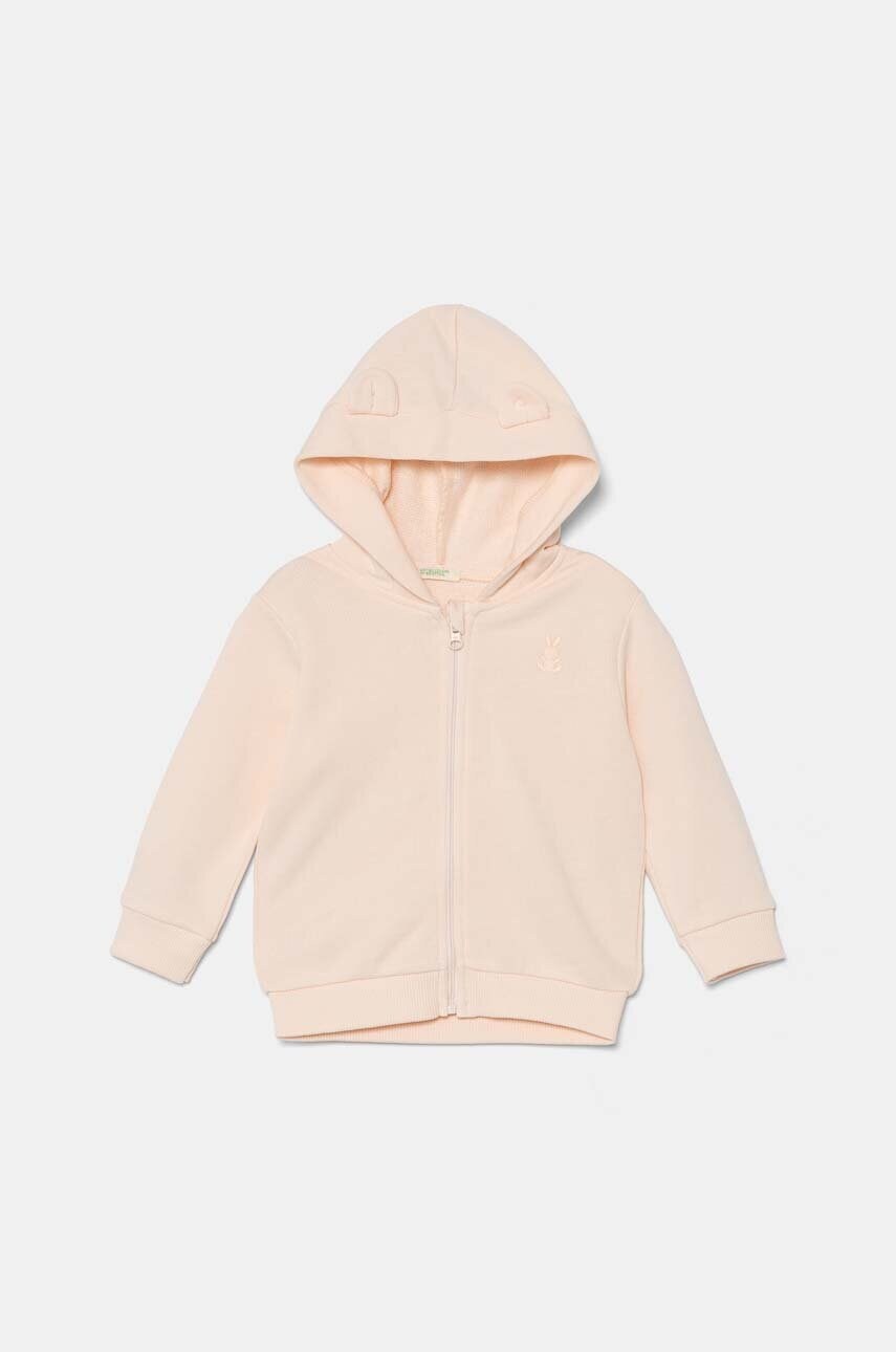 United Colors of Benetton hanorac de bumbac pentru bebelusi culoarea portocaliu, cu glugă, neted, 3J70A5017