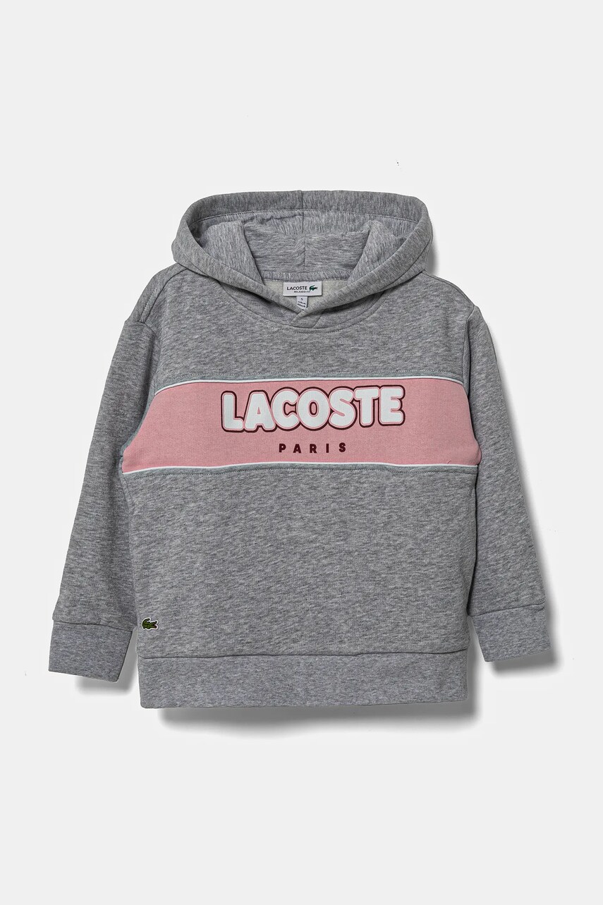 Lacoste bluza copii culoarea gri, cu gluga, cu imprimeu, SJ2445
