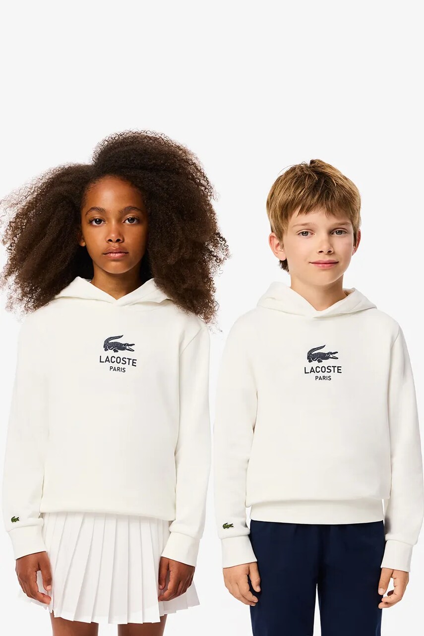 Lacoste hanorac de bumbac pentru copii culoarea alb, cu imprimeu, SJ3004