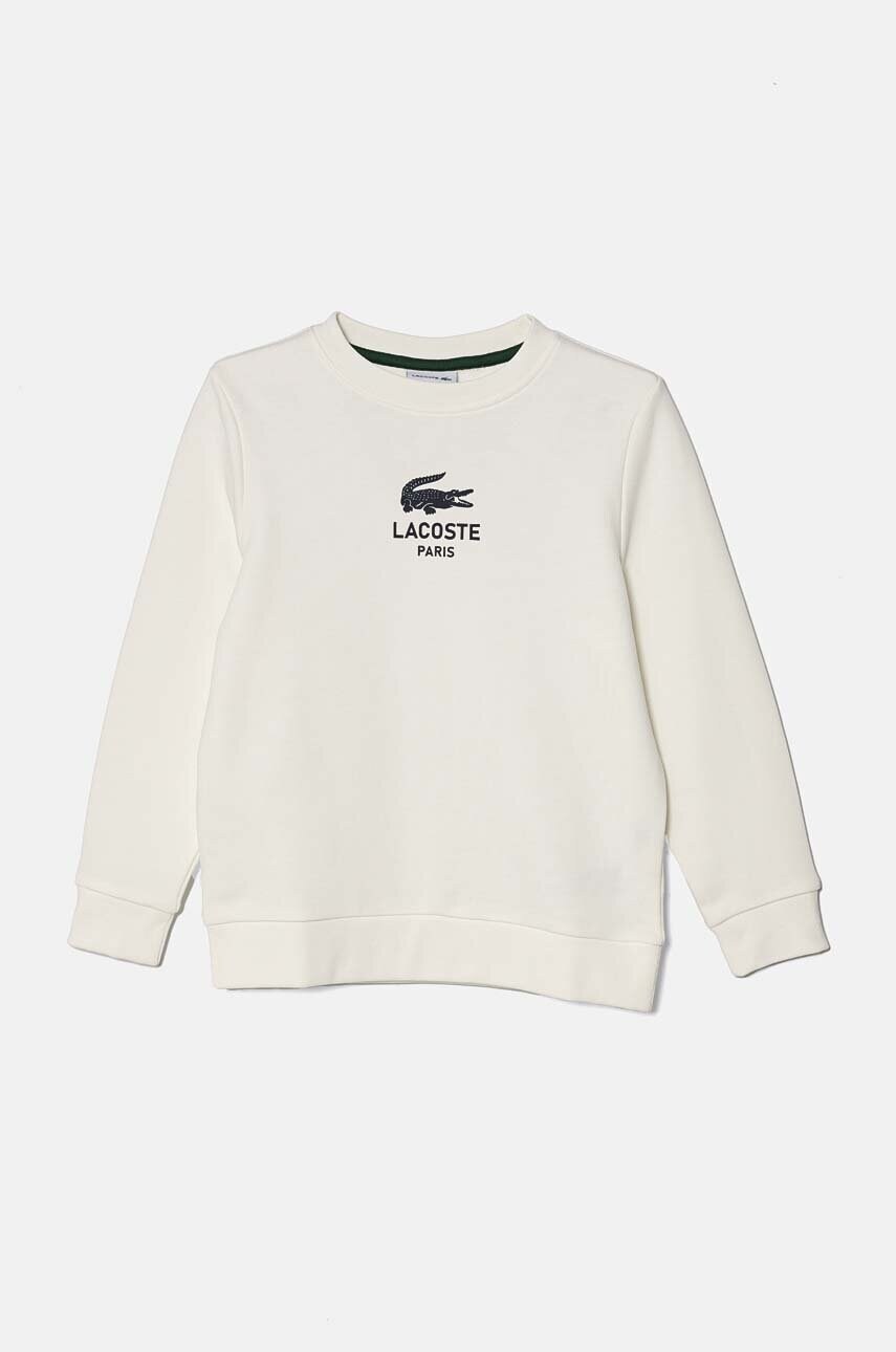 Lacoste hanorac de bumbac pentru copii culoarea alb, cu imprimeu, SJ3005