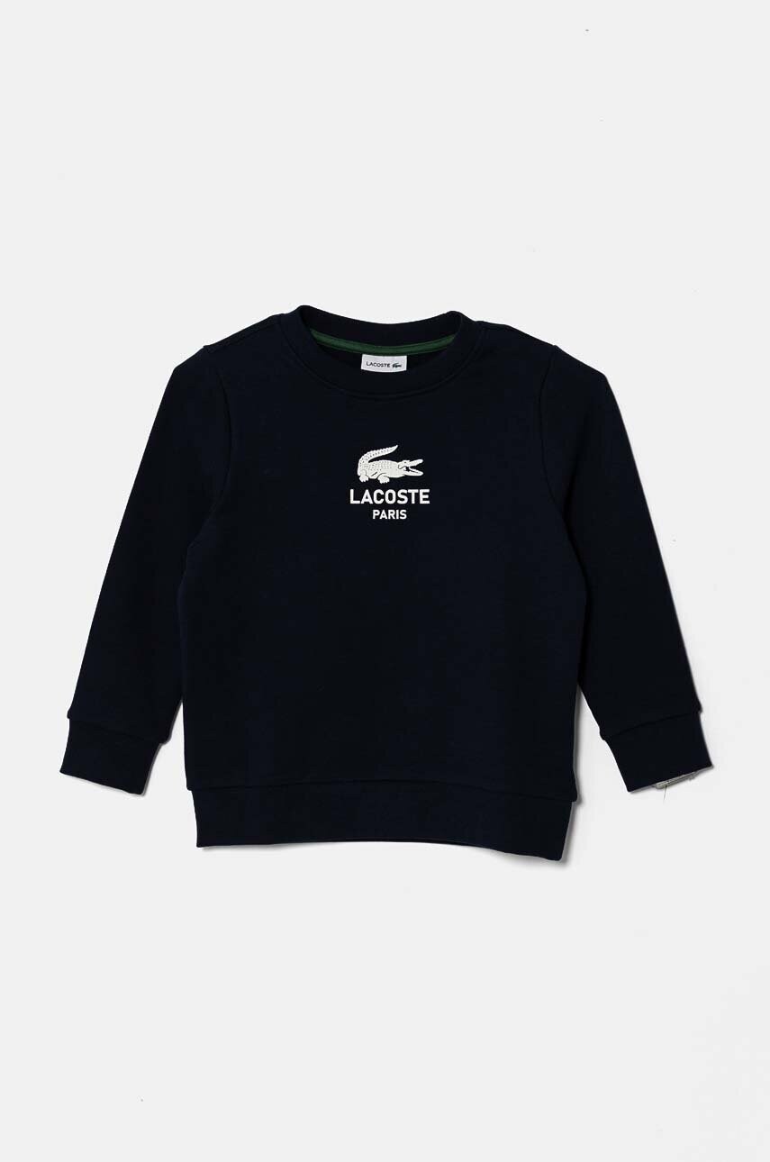 Lacoste hanorac de bumbac pentru copii culoarea albastru marin, cu imprimeu, SJ3005