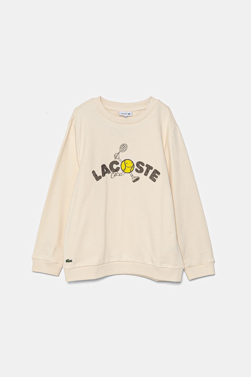 Lacoste hanorac de bumbac pentru copii culoarea bej, cu imprimeu, SJ5662