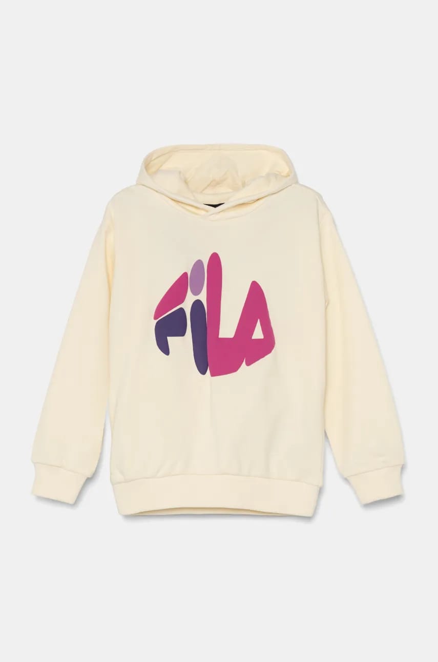 Fila bluza copii LICHTE culoarea bej, cu glugă, cu imprimeu, FAK0358 Fila bluza copii LICHTE culoarea bej, cu glugă, cu imprimeu, FAK0358
