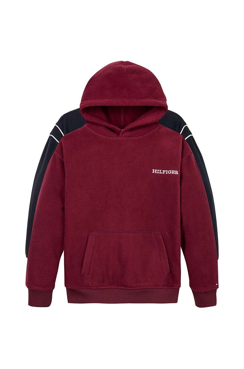 Детская кофта Tommy Hilfiger цвет бордовый с капюшоном с принтом KS0KS00576