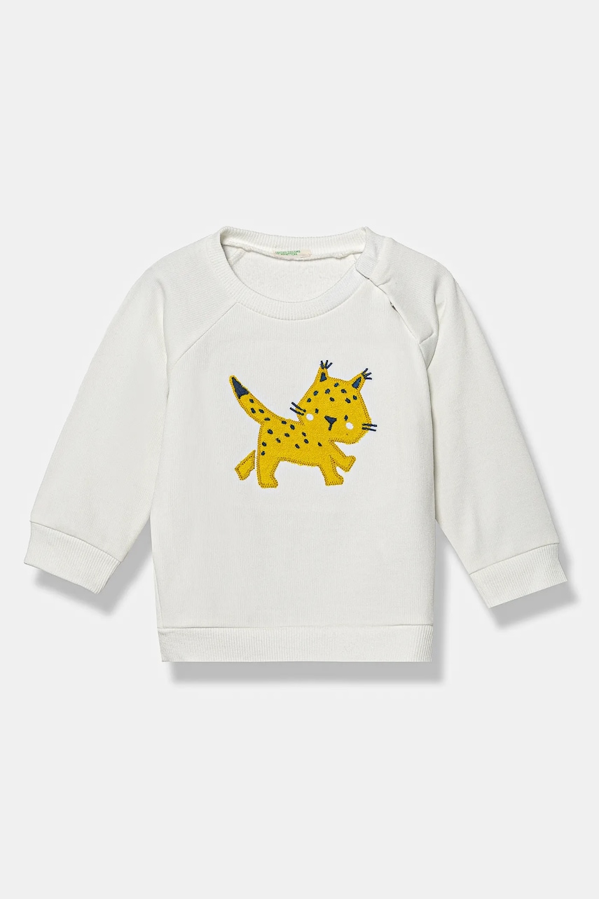 United Colors of Benetton bluza copii culoarea alb, cu imprimeu, 36MJA105G United Colors of Benetton bluza copii culoarea alb, cu imprimeu, 36MJA105G