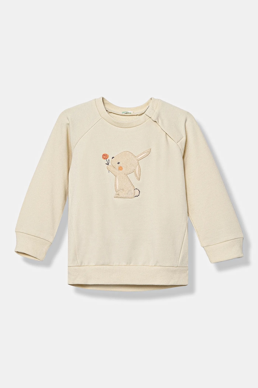 United Colors of Benetton bluza bebe culoarea bej, cu imprimeu, 36MJA105G United Colors of Benetton bluza bebe culoarea bej, cu imprimeu, 36MJA105G