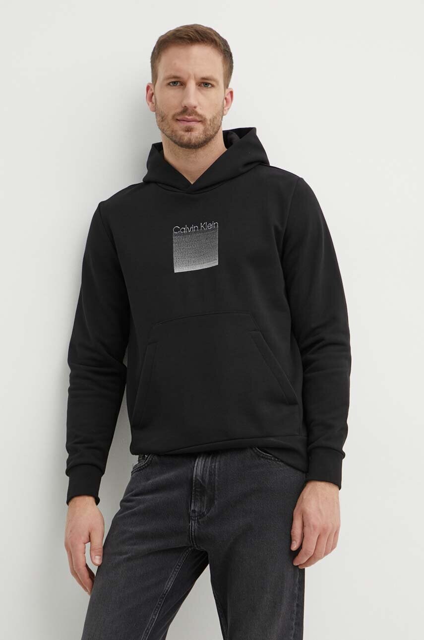 Levně Mikina Calvin Klein pánská, černá barva, s kapucí, s aplikací, K10K113087