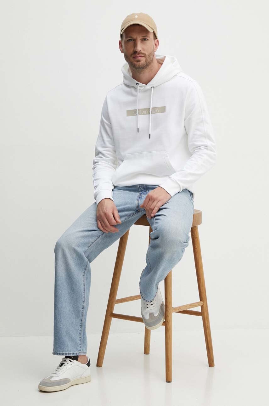 Бавовняна кофта Calvin Klein чоловіча колір білий з капюшоном з аплікацією K10K113090