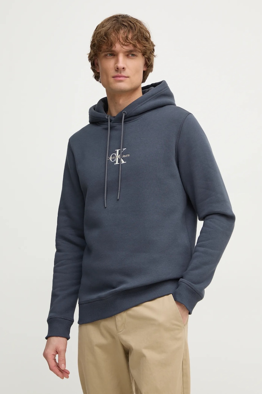 Mikina Calvin Klein Jeans pánská, tmavomodrá barva, s kapucí, s aplikací, J30J325629