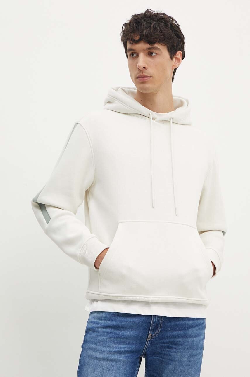 Levně Mikina Calvin Klein Jeans pánská, béžová barva, s kapucí, hladká, J30J325632