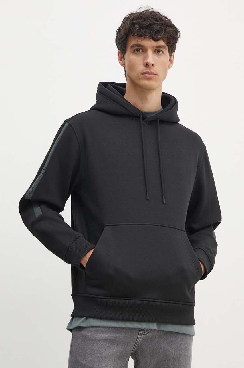 Levně Mikina Calvin Klein Jeans pánská, černá barva, s kapucí, hladká, J30J325632