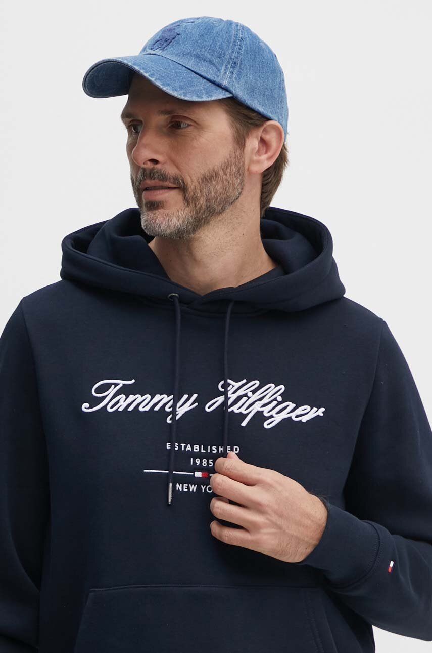 Кофта Tommy Hilfiger чоловіча колір синій з капюшоном з аплікацією MW0MW33631 