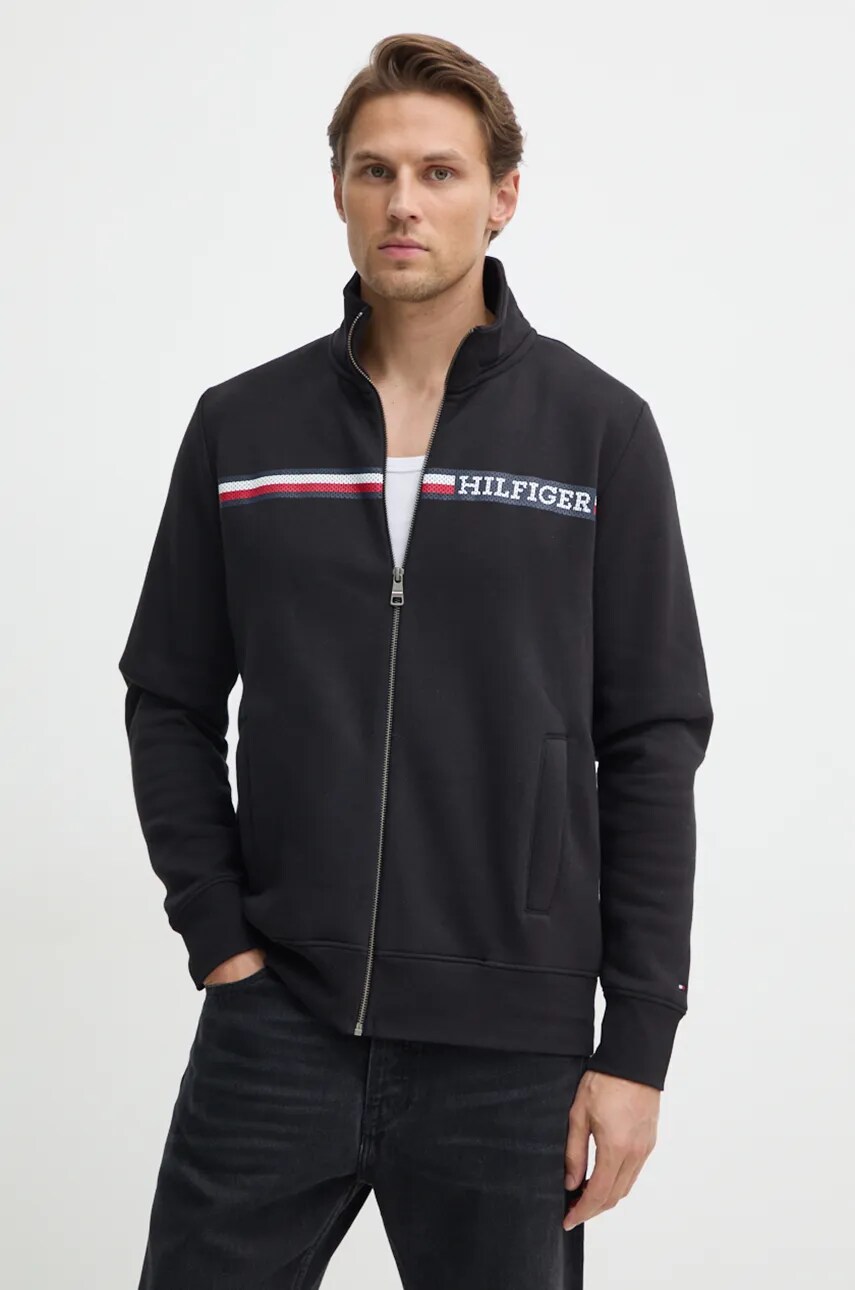 Levně Mikina Tommy Hilfiger pánská, černá barva, s potiskem, MW0MW36736