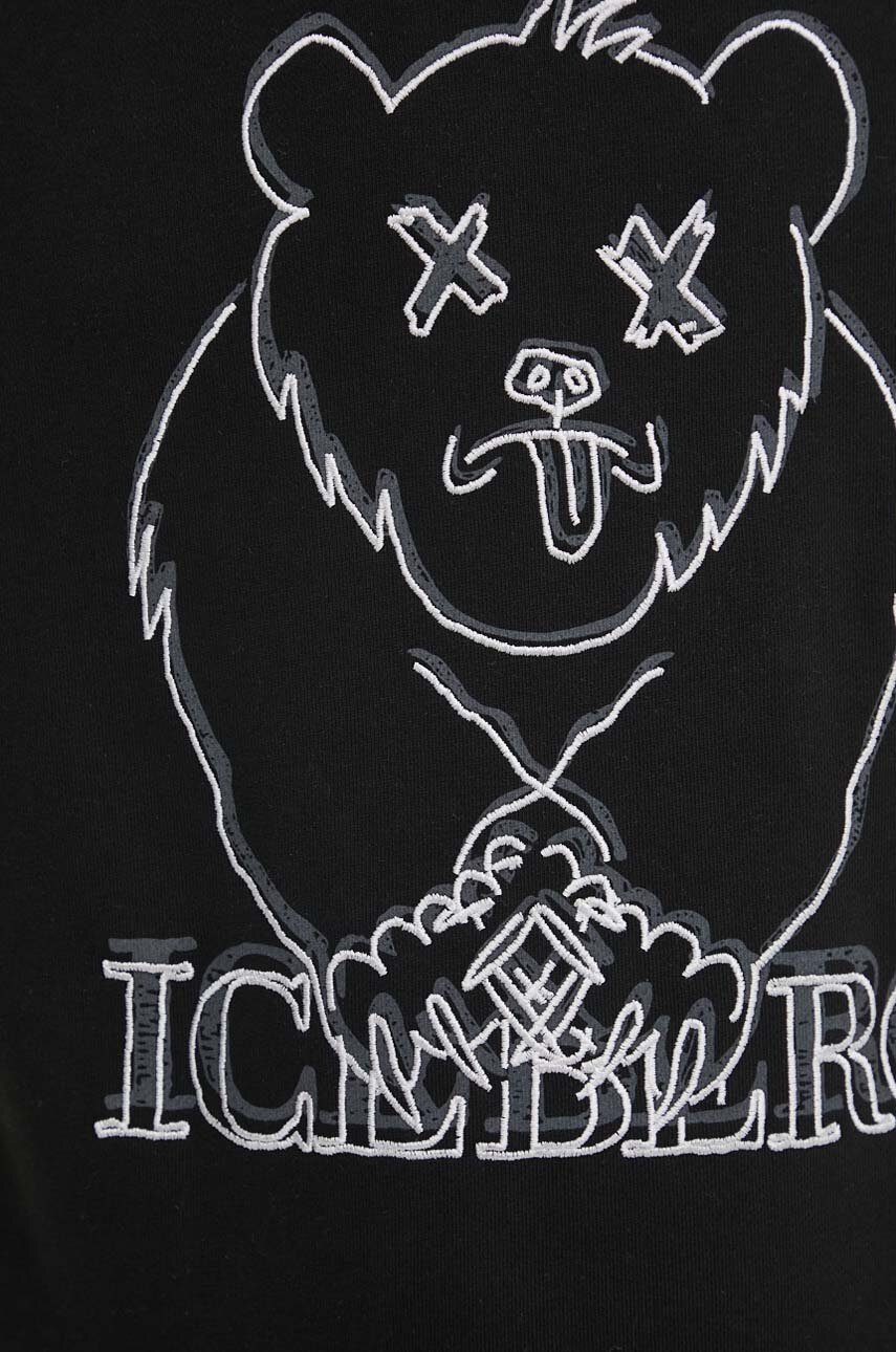 Бавовняна кофта Iceberg чоловіча колір чорний з капюшоном з аплікацією E021 6341 