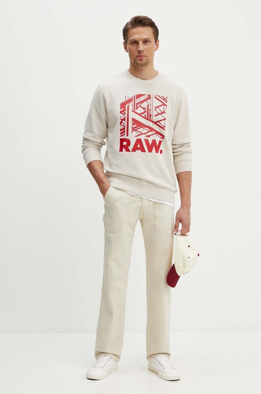 G-Star Raw hanorac de bumbac barbati, culoarea bej, cu imprimeu, D24678-D562