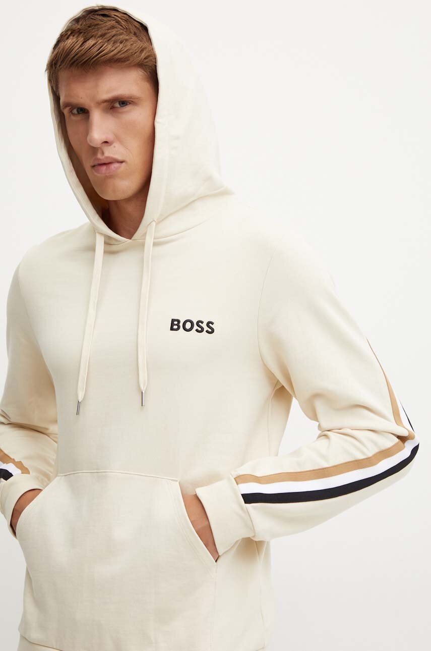 

Памучен суичър BOSS в бежово с качулка с десен 50521884, Бежов
