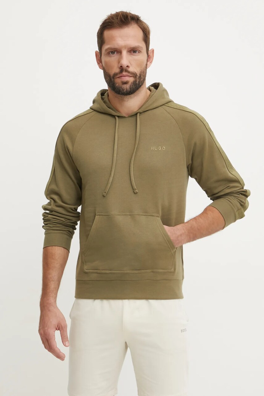 HUGO hanorac de bumbac barbati, culoarea negru, cu gluga, cu imprimeu, 50520502