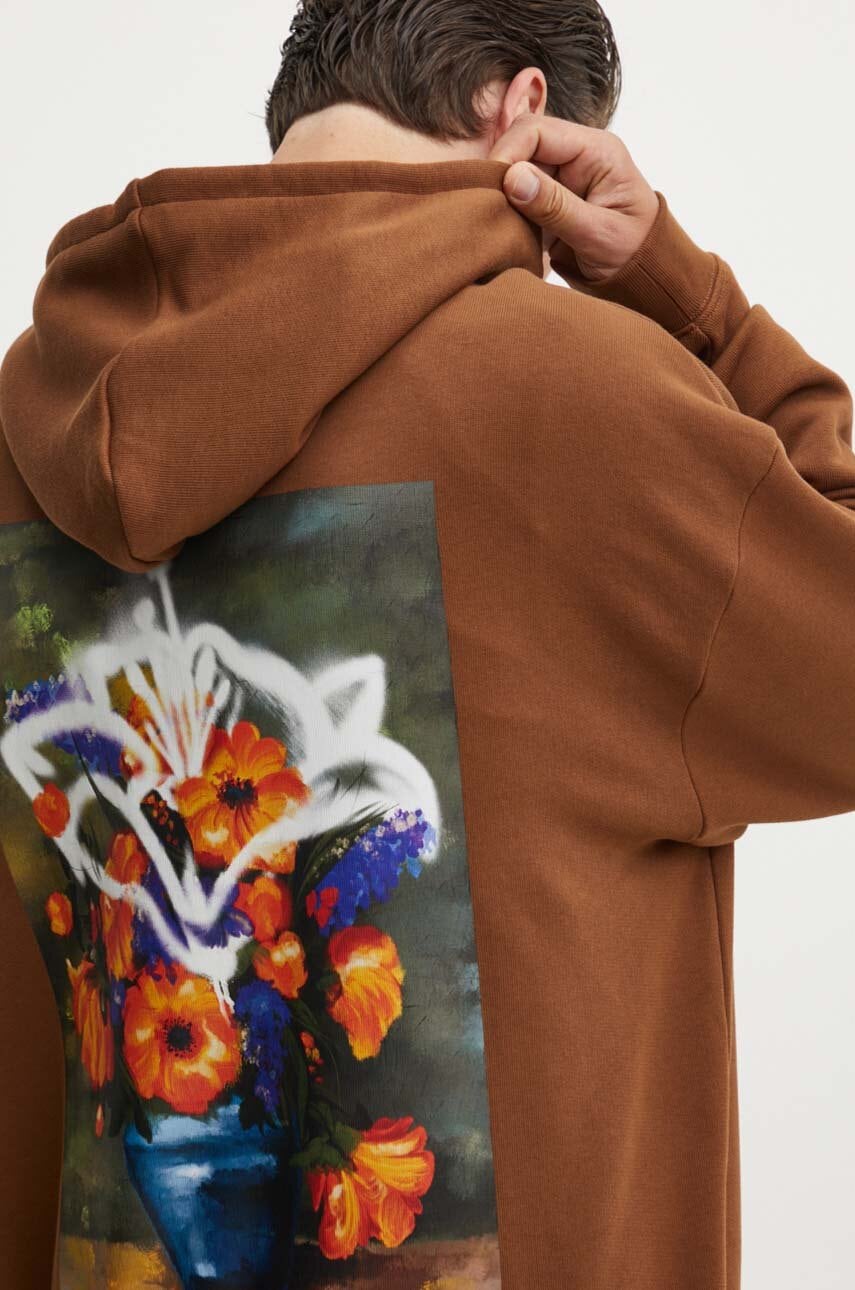 HUGO bluza barbati, culoarea maro, cu glugă, cu imprimeu, 50517408