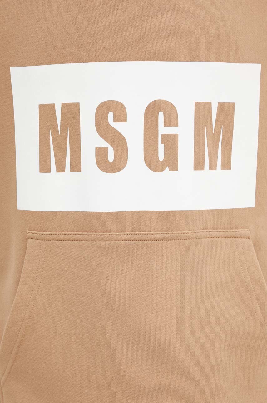 Бавовняна кофта MSGM чоловіча колір бежевий з капюшоном з принтом 3740MM525.247799 