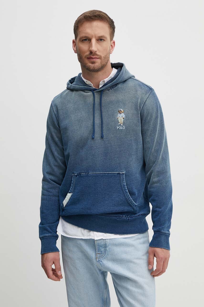 

Памучен суичър Polo Ralph Lauren в синьо с качулка с десен 710941871, Син