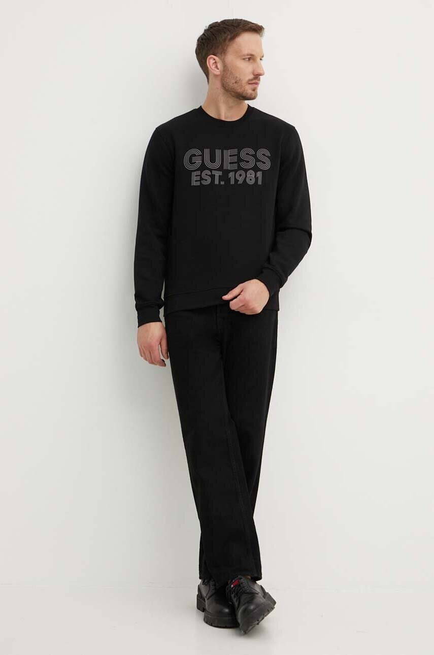 Levně Mikina Guess BEAU pánská, černá barva, s potiskem, M4YQ08 K9Z21