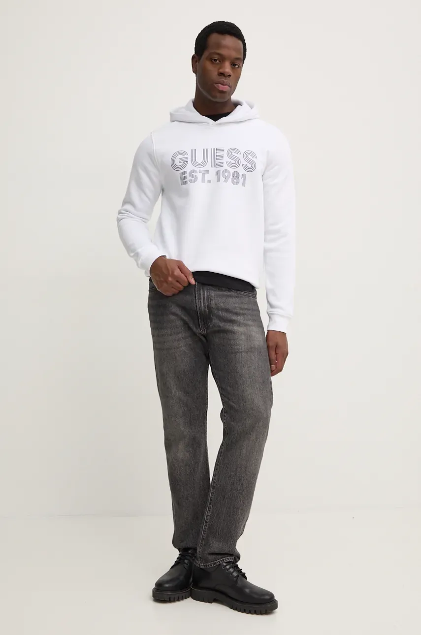 Кофта Guess BEAU мужская цвет белый с капюшоном с принтом M4YQ36 K9Z21 Кофта Guess BEAU мужская цвет белый с капюшоном с принтом M4YQ36 K9Z21