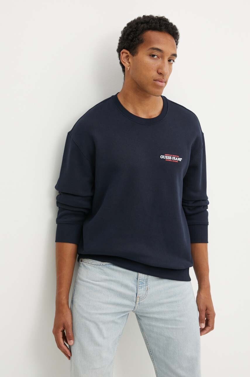 Levně Mikina Guess Jeans pánská, tmavomodrá barva, s potiskem, M4YQ17 K9V31