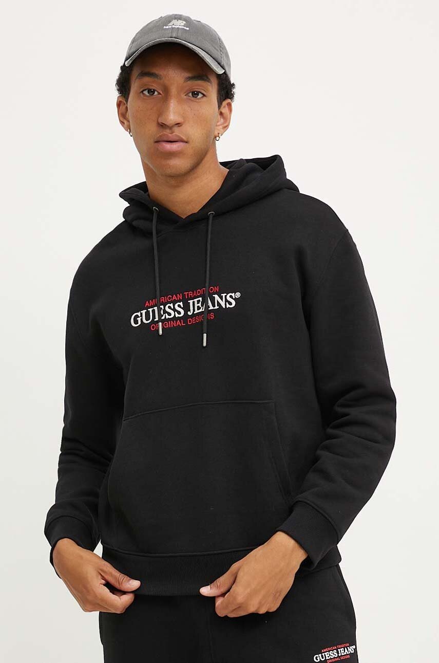 

Суичър Guess Jeans в черно с качулка с апликация M4YQ23 K9V31, Черен