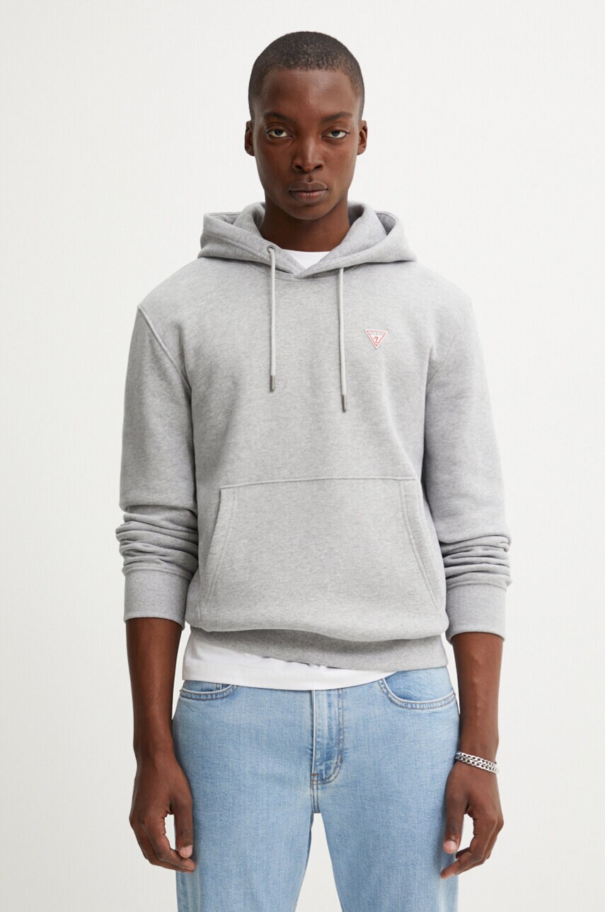 Levně Mikina Guess Jeans pánská, šedá barva, s kapucí, hladká, M4YQ22 K9V31