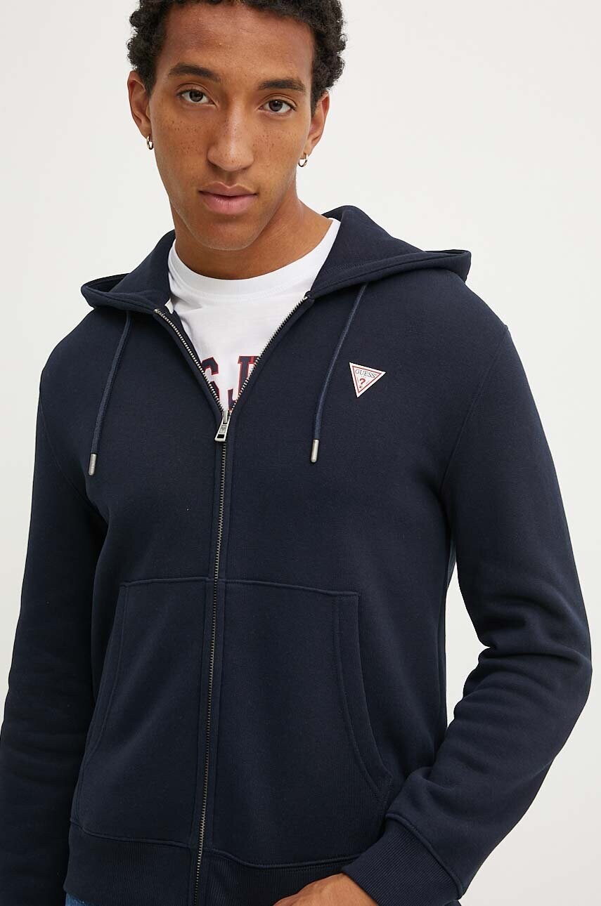 Levně Mikina Guess Jeans pánská, tmavomodrá barva, s kapucí, hladká, M4YQ28 K9V31