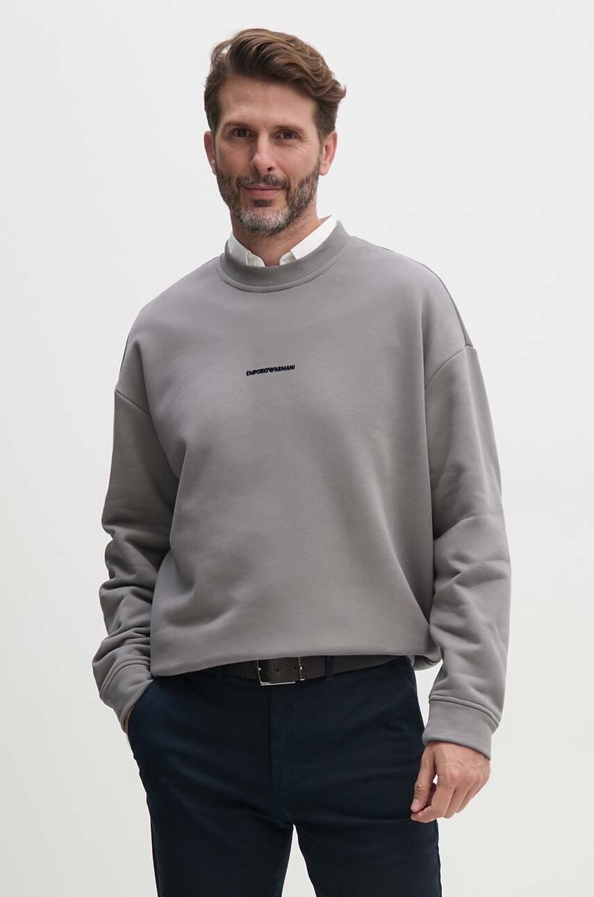 

Памучен суичър Emporio Armani в сиво с изчистен дизайн 6D1M95 1JTAZ, Сив