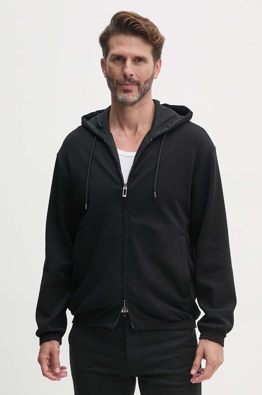 Emporio Armani bluza cu doua fete barbati, culoarea negru, cu gluga, neted, 6D1MD3 1JHSZ