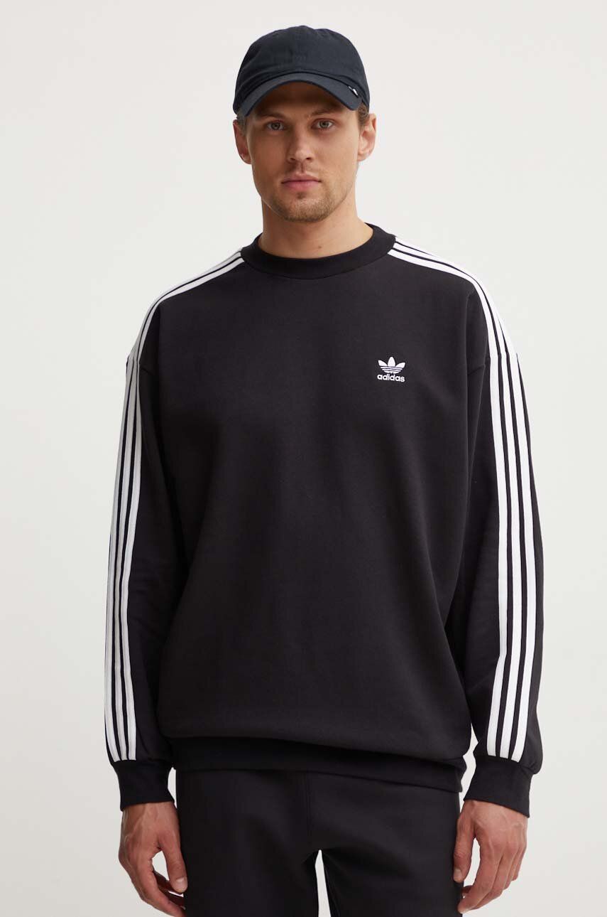 adidas Originals bluză Adicolor Oversized Crew bărbați, culoarea negru, cu imprimeu, IZ1829