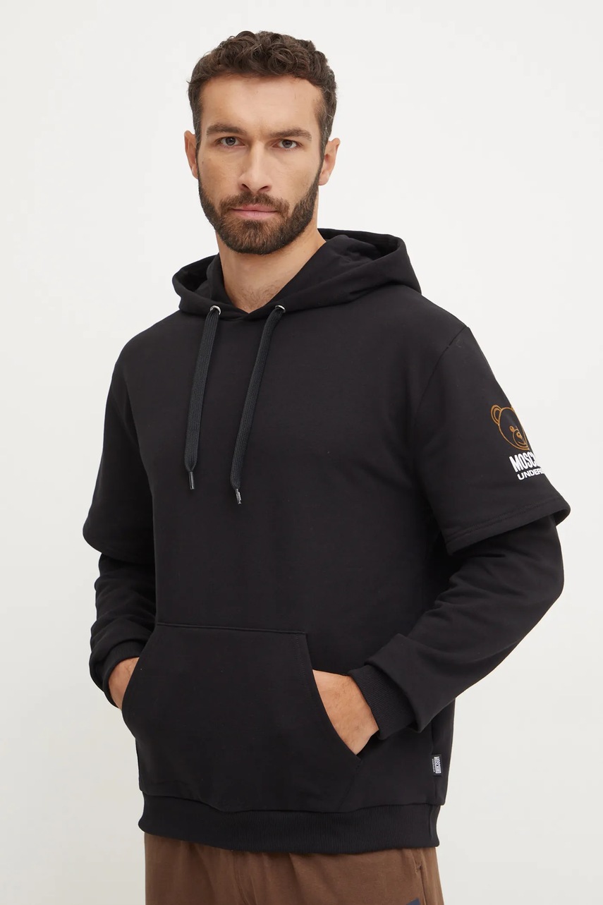 Moschino Underwear Μπλούζα Moschino Underwear χρώμα: μαύρο, με κουκούλα, 17034424
