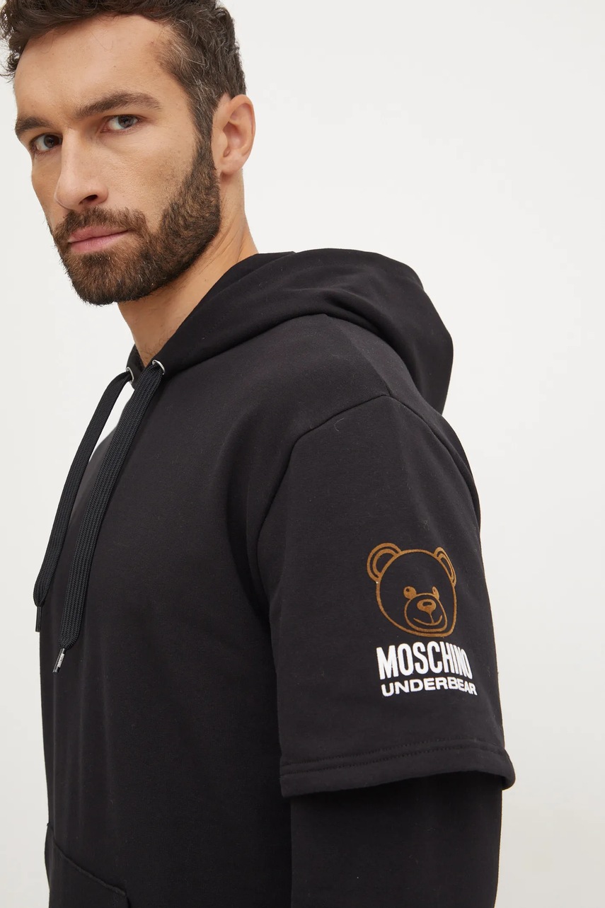 Μπλούζα Moschino Underwear χρώμα: μαύρο, με κουκούλα, 17034424 φωτογραφία