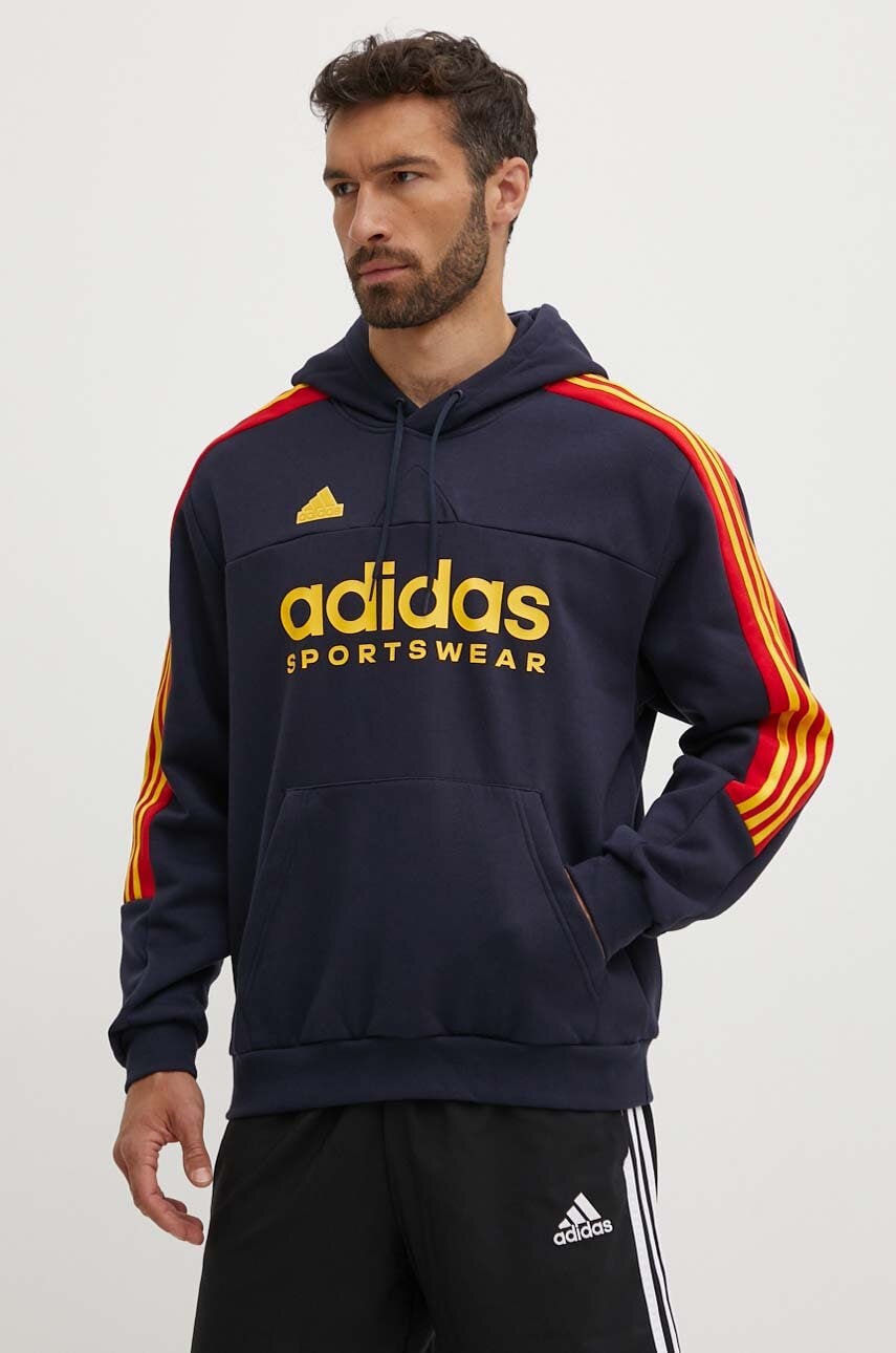 adidas bluza Tiro barbati, culoarea albastru marin, cu glugă, cu imprimeu, IY4531 adidas bluza Tiro barbati, culoarea albastru marin, cu glugă, cu imprimeu, IY4531