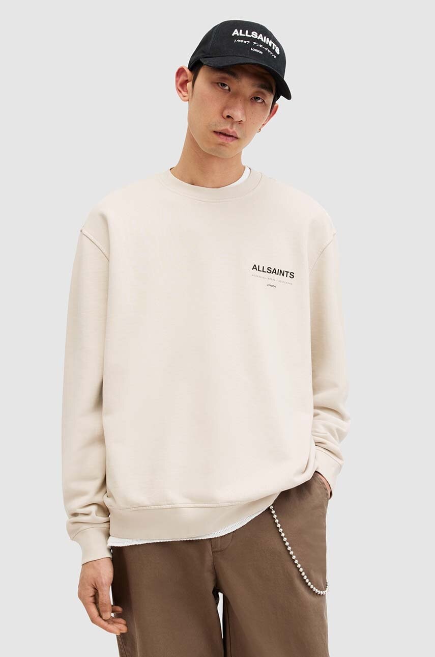 

Памучен суичър AllSaints ACCESS в бежово с принт M009NA, Бежов