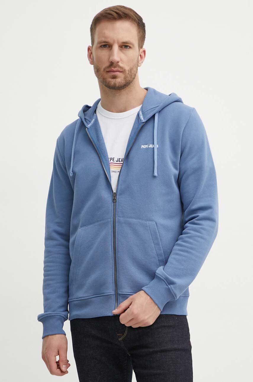 

Памучен суичър Pepe Jeans SAGAN в синьо с качулка с принт PM582694, Син