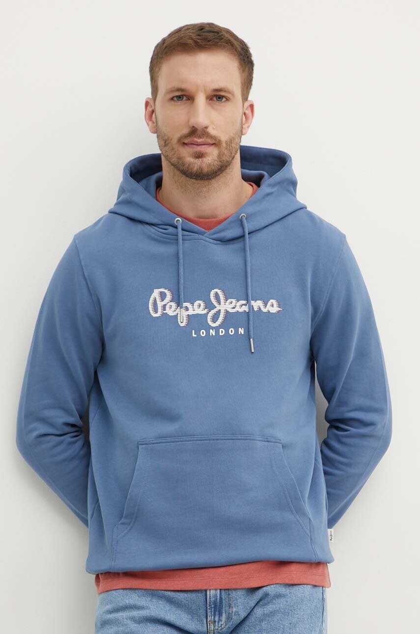 Pepe Jeans hanorac de bumbac SAUL HOODIE barbati, cu glugă, cu imprimeu, PM582695