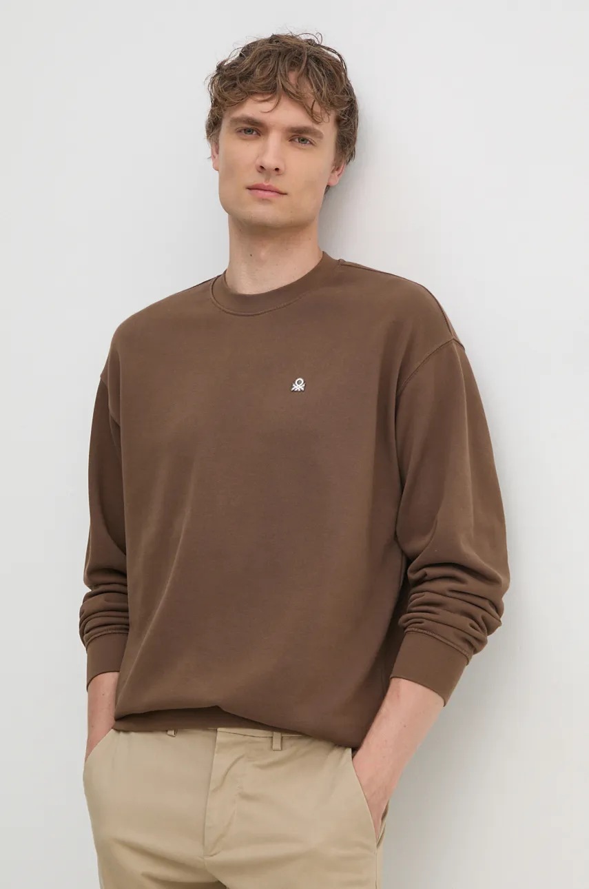 

Памучен суичър United Colors of Benetton в кафяво с изчистен дизайн 342ZU1093, Кафяв